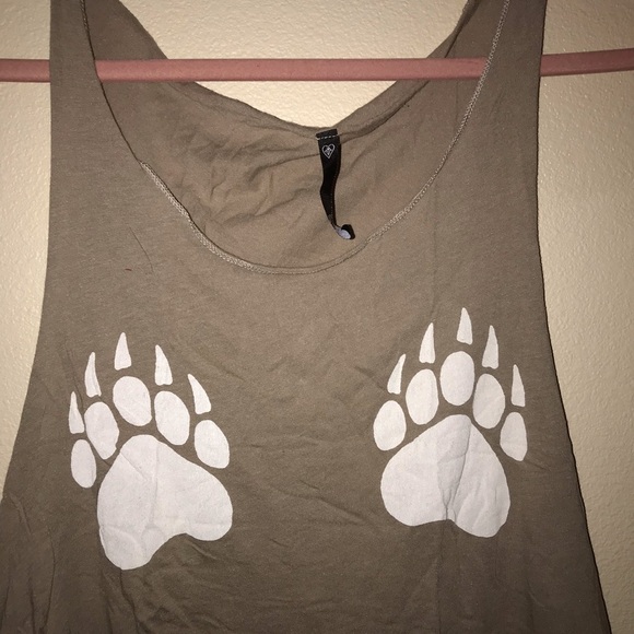 Tops - SOLD‼️Olive green grayish Tank Top with Paw Prints